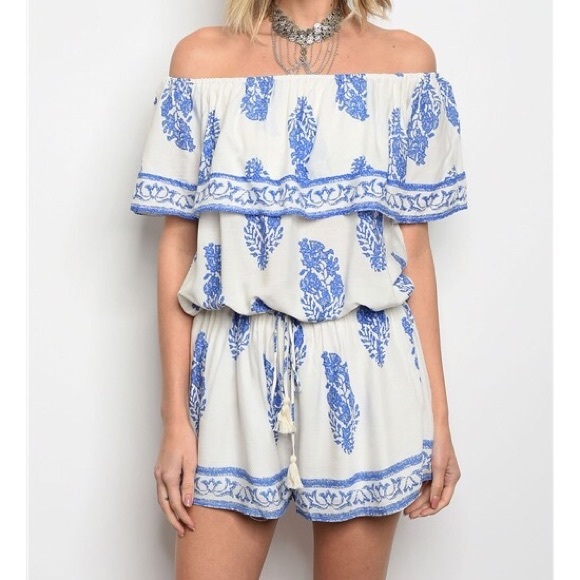 Vella Pants - New boho feather off shoulder Romper